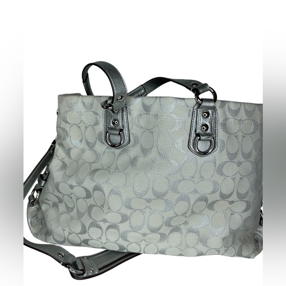 Coach Ashley Signature "C" Shoulder Satchel Purse Silver Metallic Vintage - Picture 2 of 16